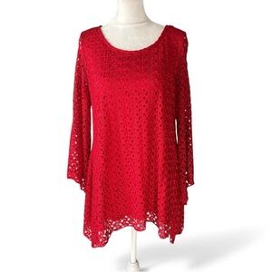 Britney Black Red Lace Tunic Top size L